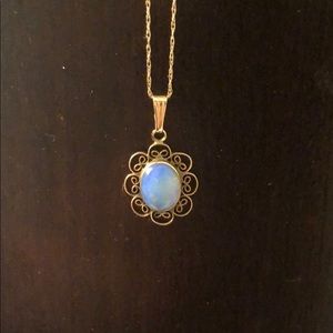 14k yellow gold necklace with genuine opal pendant